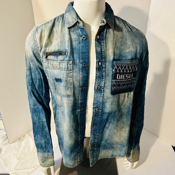 Diesel Distressed Denim L/S Shirt - Picture 1 of 12